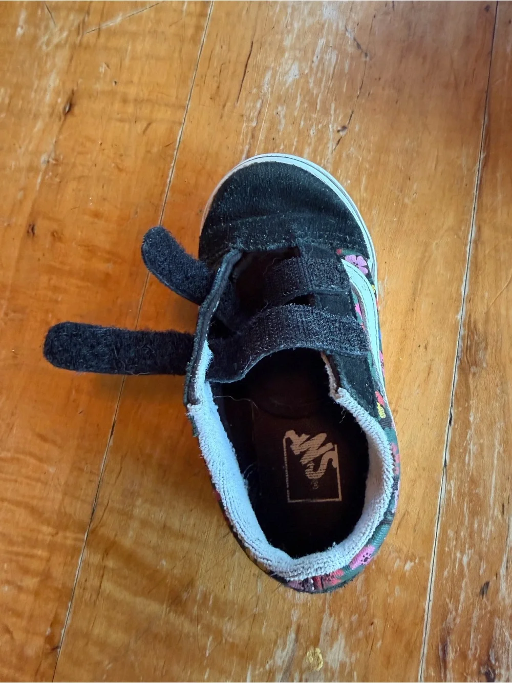 Vans Kids Black Floral Velcro Skate Shoes